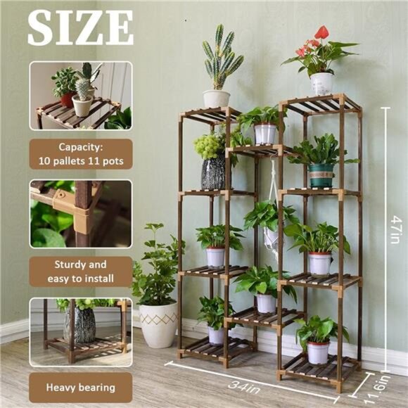 Plant Stand Indoor Outdoor, Tall Plant Shelf for Multiple Plants - Picture 2 of 7